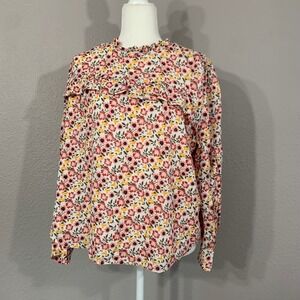 LOFT Floral Ruffle Neck Top Long Sleeve Blouse XL Extra Large‎ Red Yellow